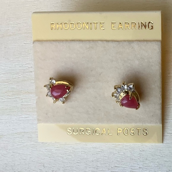New vintage pink Rhodonite earrings - Picture 5 of 8